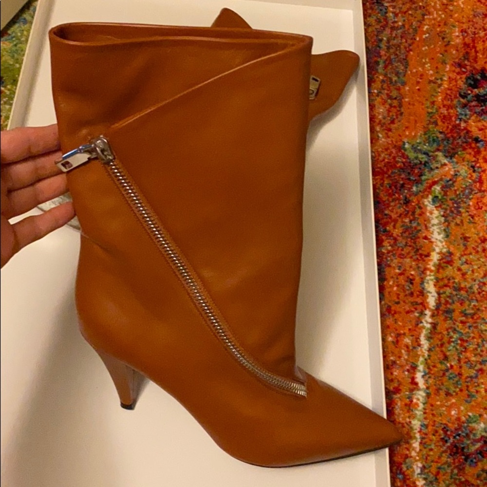 Asymmetrical Caramel Brown Leather Boots